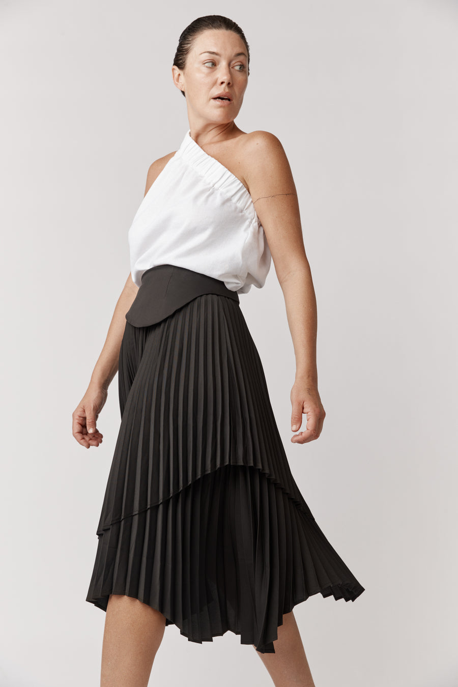 Edith Pleated Asymmetrical Skirt